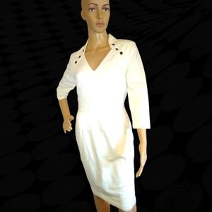 NWT WHBM Military Style White Mini Dress w Buttons on Shoulders Sz 8